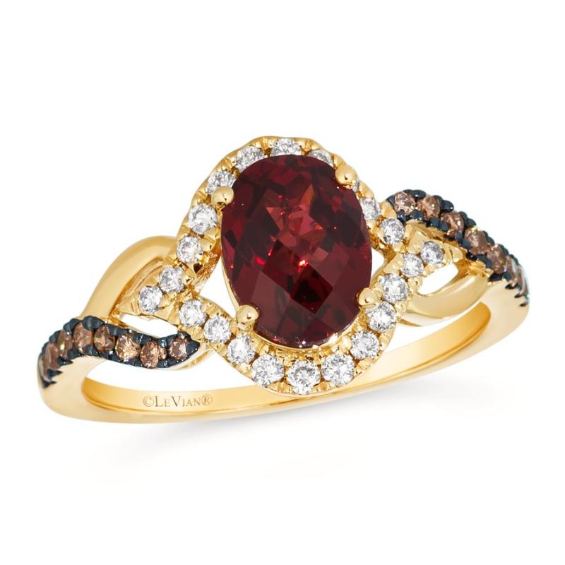 Le Vian&reg; Ring featuring 1 1/2 cts. Pomegranate Garnet&trade; , 1/6 cts. Chocolate Diamonds&reg; , 1/5 cts. Nude Diamonds&trade; set in 14K Honey Gold&trade;