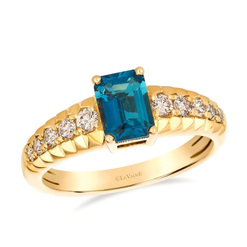 Le Vian&reg; Ring featuring 1 cts. Deep Sea Blue Topaz&trade; , 1/3 cts. Nude Diamonds&trade; set in 14K Honey Gold&trade;