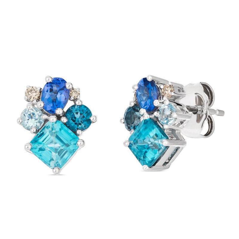 Le Vian&reg; Earrings featuring 1 3/8 cts. Blueberry Zircon&trade; , 1/3 cts. Blueberry Tanzanite&reg; , 1/5 cts. Deep Sea Blue Topaz&trade; , 1/8 cts. Ocean Blue Topaz&trade; , 1/20 cts. Nude Diamonds&trade; set in 14K Vanilla Gold&reg;