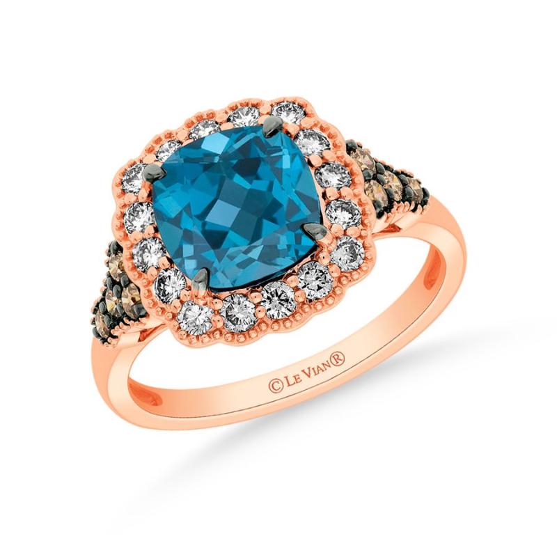 Le Vian&reg; Ring featuring 2 1/2 cts. Deep Sea Blue Topaz&trade; , 1/5 cts. Chocolate Diamonds&reg; , 3/8 cts. Nude Diamonds&trade; set in 14K Strawberry Gold&reg;
