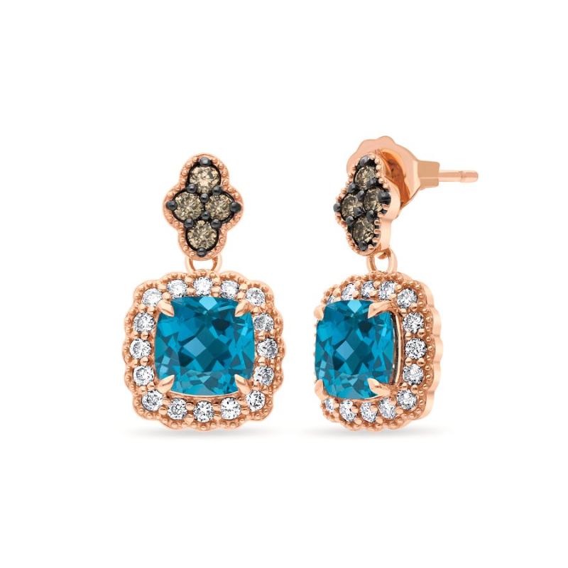 Le Vian&reg; Earrings featuring 2 cts. Deep Sea Blue Topaz&trade; , 1/5 cts. Chocolate Diamonds&reg; , 1/3 cts. Nude Diamonds&trade; set in 14K Strawberry Gold&reg;