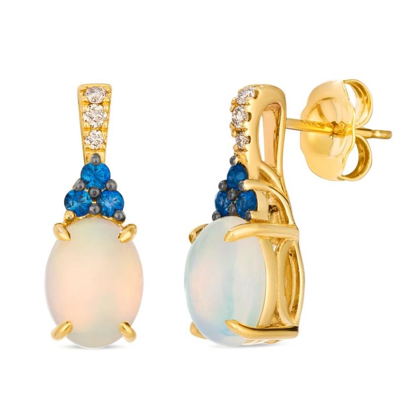 Le Vian&reg; Earrings featuring 1 1/5 cts. Neopolitan Opal&reg; , 1/6 cts. Blueberry Sapphire&trade; , 1/20 cts. Nude Diamonds&trade; set in 14K Honey Gold&trade;