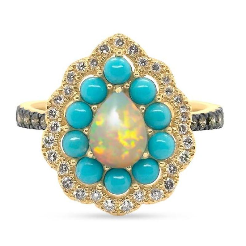 Le Vian&reg; Ring featuring 1/3 cts. Neopolitan Opal&reg; , 3/4 cts. Robins Egg Blue Turquoise, 1/6 cts. Chocolate Diamonds&reg; , 1/3 cts. Nude Diamonds&trade; set in 14K Honey Gold&trade;