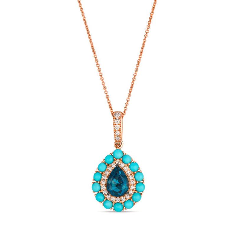 Le Vian&reg; Pendant featuring 1 cts. Deep Sea Blue Topaz&trade; , 1 cts. Robins Egg Blue Turquoise, 1/4 cts. Nude Diamonds&trade; set in 14K Strawberry Gold&reg;