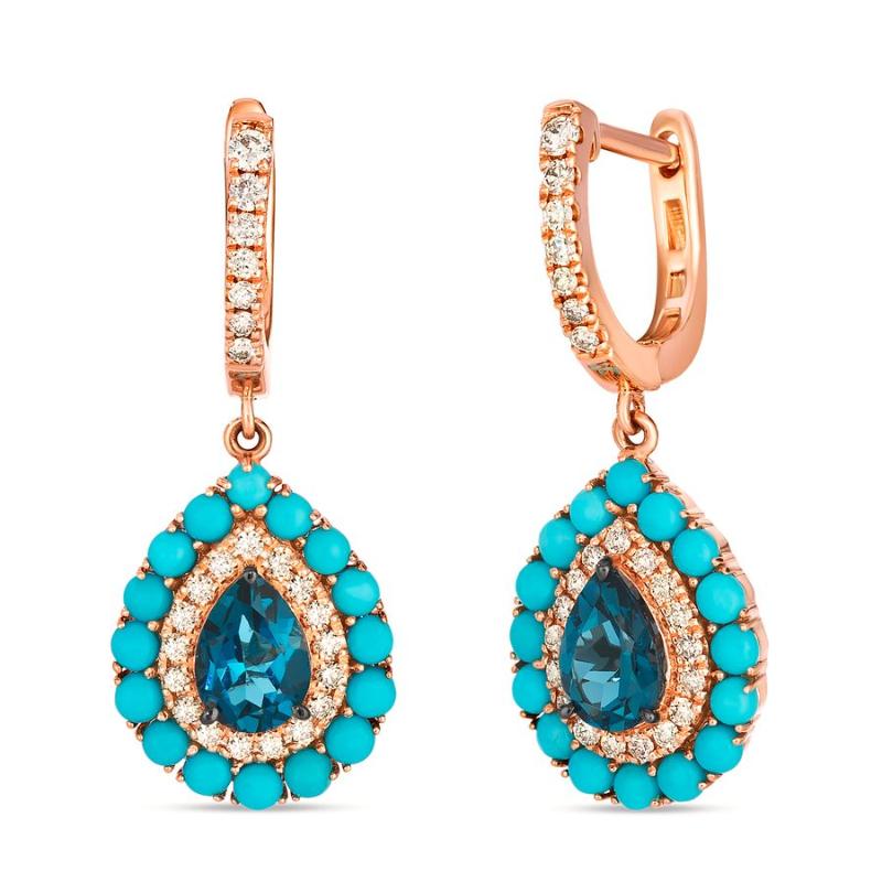 Le Vian&reg; Earrings featuring 1 3/8 cts. Deep Sea Blue Topaz&trade; , 1 1/5 cts. Robins Egg Blue Turquoise, 3/8 cts. Nude Diamonds&trade; set in 14K Strawberry Gold&reg;