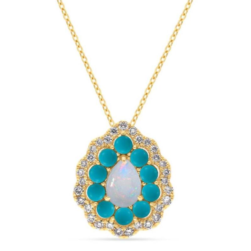 Le Vian&reg; Pendant featuring 1/3 cts. Neopolitan Opal&reg; , 3/4 cts. Robins Egg Blue Turquoise, 1/4 cts. Nude Diamonds&trade; set in 14K Honey Gold&trade;