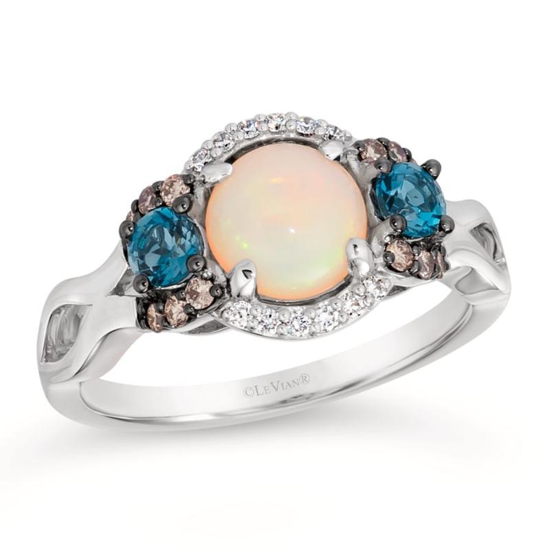 Le Vian Chocolatier&reg; Ring featuring 3/4 cts. Neopolitan Opal&reg; , 1/3 cts. Deep Sea Blue Topaz&trade; , 1/8 cts. Chocolate Diamonds&reg; , 1/20 cts. Vanilla Diamonds&reg; set in 14K Vanilla Gold&reg;