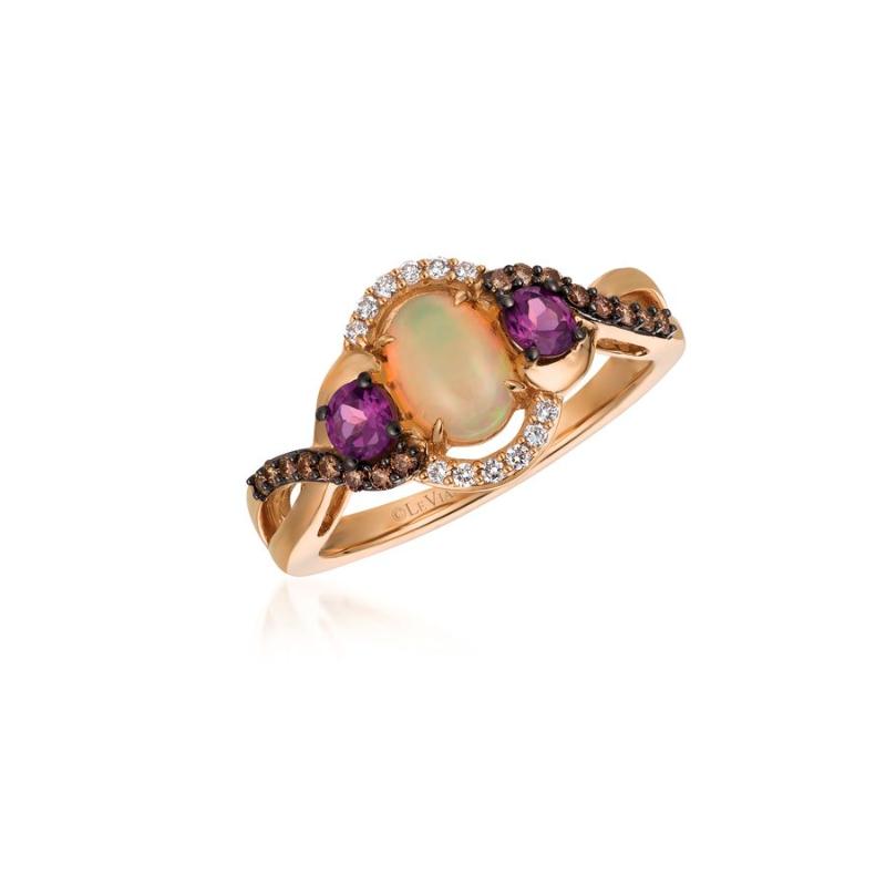 Le Vian Chocolatier&reg; Ring featuring 3/8 cts. Neopolitan Opal&reg; , 1/2 cts. Raspberry Rhodolite&reg; , 1/8 cts. Chocolate Diamonds&reg; , 1/20 cts. Vanilla Diamonds&reg; set in 14K Strawberry Gold&reg;