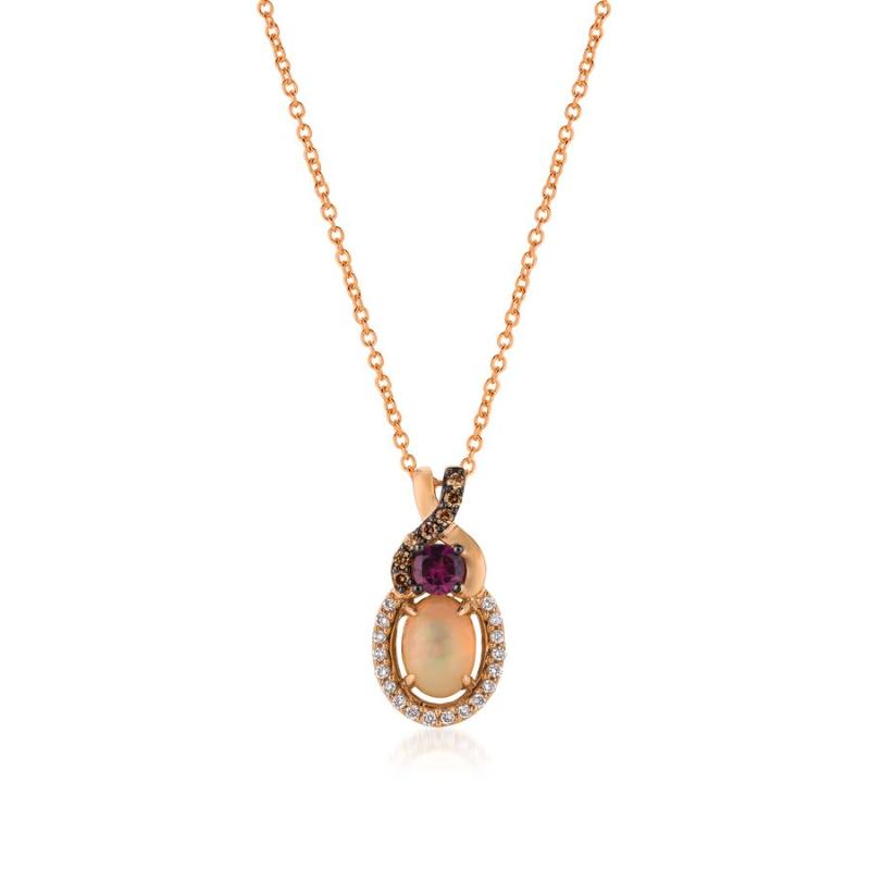 Le Vian Chocolatier&reg; Pendant featuring 3/8 cts. Neopolitan Opal&reg; , 1/4 cts. Raspberry Rhodolite&reg; , 1/20 cts. Chocolate Diamonds&reg; , 1/10 cts. Vanilla Diamonds&reg; set in 14K Strawberry Gold&reg;