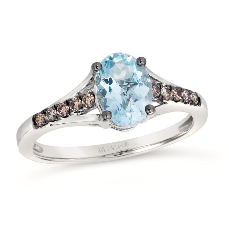 Le Vian Chocolatier&reg; Ring featuring 1 cts. Sea Blue Aquamarine&reg; , 1/6 cts. Chocolate Diamonds&reg; set in 14K Vanilla Gold&reg;