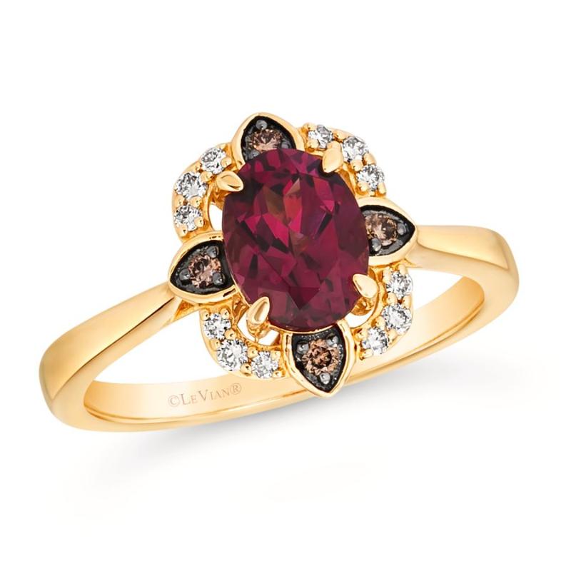 Le Vian&reg; Ring featuring 1 1/3 cts. Raspberry Rhodolite&reg; , 1/10 cts. Nude Diamonds&trade; , 1/20 cts. Chocolate Diamonds&reg; set in 14K Honey Gold&trade;