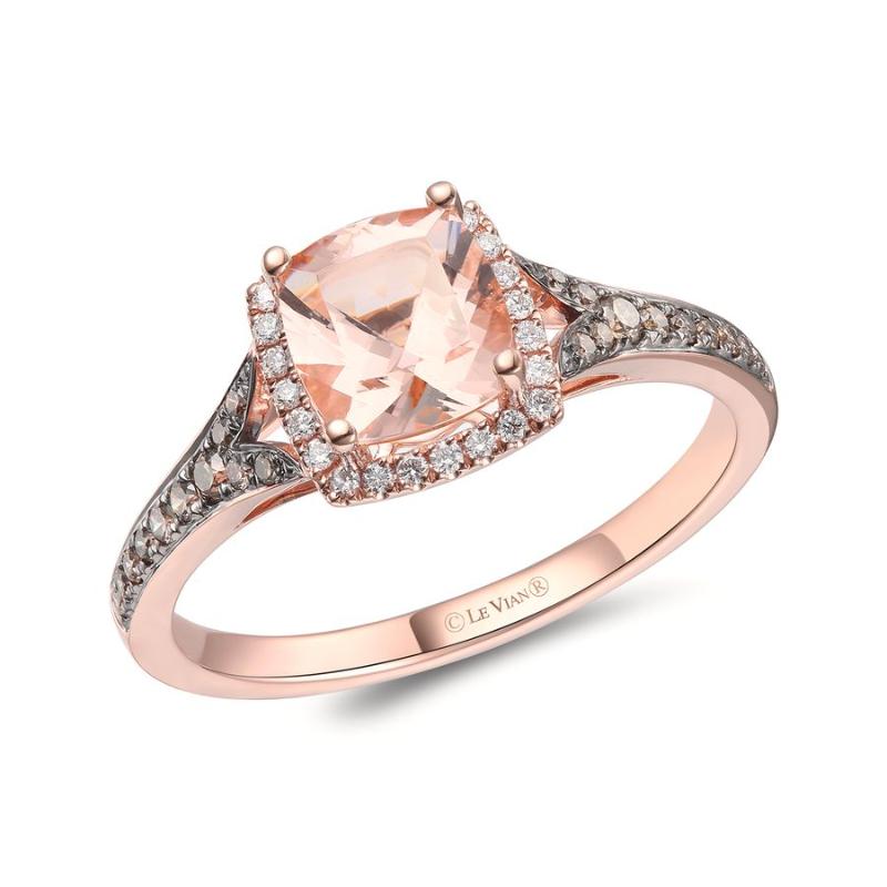 Le Vian Chocolatier&reg; Ring featuring 1 1/4 cts. Peach Morganite&trade; , 1/5 cts. Chocolate Diamonds&reg; , 1/10 cts. Vanilla Diamonds&reg; set in 14K Strawberry Gold&reg;
