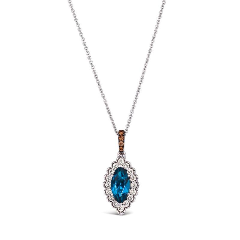 Le Vian&reg; Pendant featuring 1 cts. Deep Sea Blue Topaz&trade; , 1/4 cts. Nude Diamonds&trade; , Chocolate Diamonds&reg; set in 14K Vanilla Gold&reg;