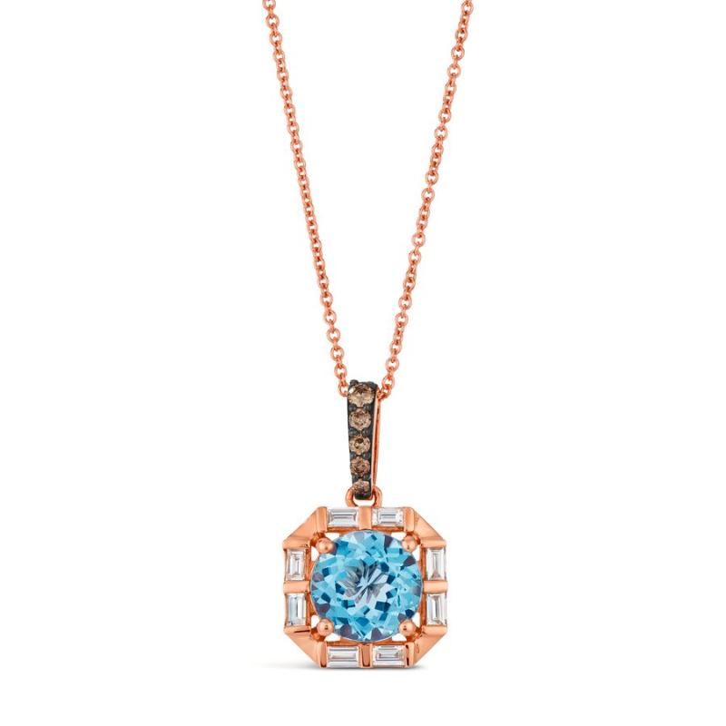 Le Vian Chocolatier&reg; Pendant featuring 2 cts. Ocean Blue Topaz&trade; , 1/20 cts. Chocolate Diamonds&reg; , 1/4 cts. Vanilla Diamonds&reg; set in 14K Strawberry Gold&reg;