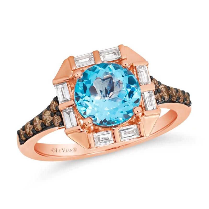 Le Vian Chocolatier&reg; Ring featuring 2 cts. Ocean Blue Topaz&trade; , 1/4 cts. Chocolate Diamonds&reg; , 1/4 cts. Vanilla Diamonds&reg; set in 14K Strawberry Gold&reg;