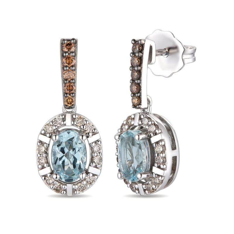 Le Vian&reg; Earrings featuring 3/4 cts. Sea Blue Aquamarine&reg; , 1/10 cts. Chocolate Diamonds&reg; , 1/6 cts. Nude Diamonds&trade; set in 14K Vanilla Gold&reg;