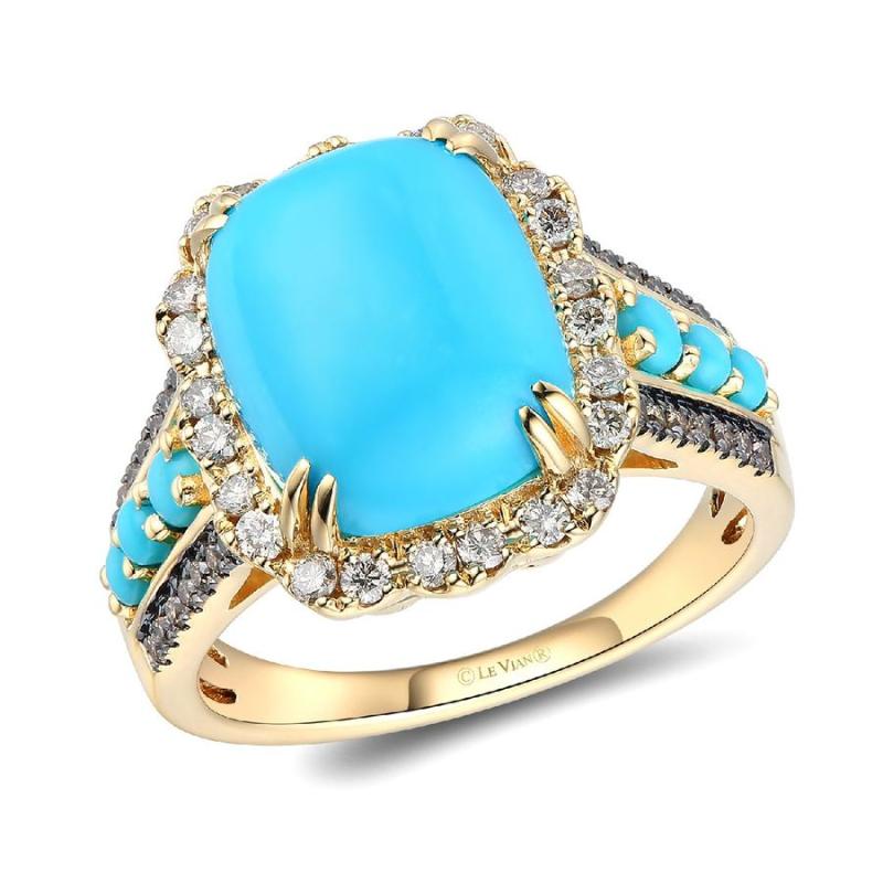 Le Vian&reg; Ring featuring 4 3/4 cts. Robins Egg Blue Turquoise, 1/3 cts. Nude Diamonds&trade; , 1/6 cts. Chocolate Diamonds&reg; set in 14K Honey Gold&trade;