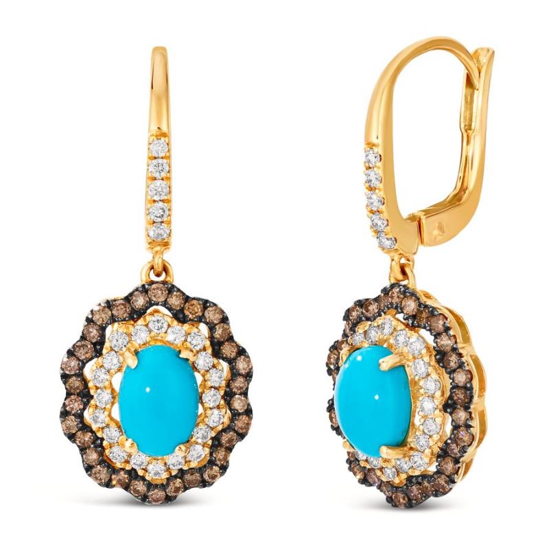 Le Vian&reg; Earrings featuring 1 3/8 cts. Robins Egg Blue Turquoise, 3/8 cts. Nude Diamonds&trade; , 3/8 cts. Chocolate Diamonds&reg; set in 14K Honey Gold&trade;