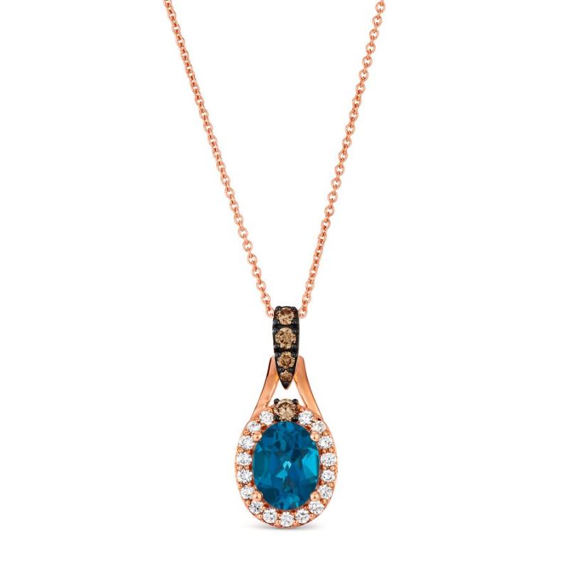 Le Vian Chocolatier&reg; Pendant featuring 1 1/4 cts. Deep Sea Blue Topaz&trade; , 1/8 cts. Chocolate Diamonds&reg; , 1/5 cts. Vanilla Diamonds&reg; set in 14K Strawberry Gold&reg;