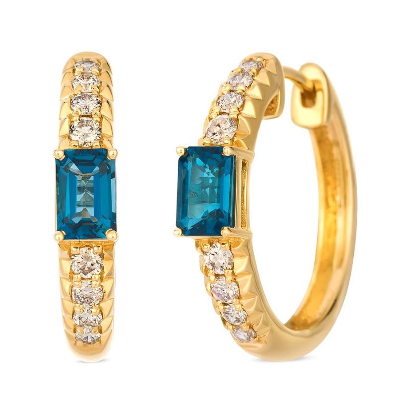 Le Vian&reg; Earrings featuring 1 cts. Deep Sea Blue Topaz&trade; , 3/8 cts. Nude Diamonds&trade; set in 14K Honey Gold&trade;