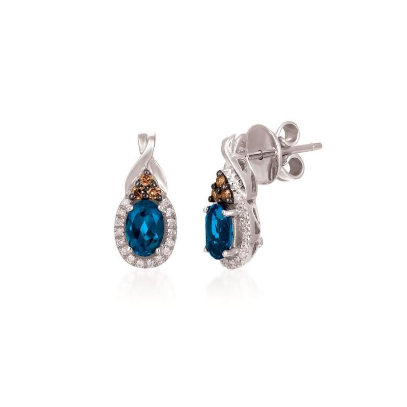 Le Vian Chocolatier&reg; Earrings featuring 1 cts. Deep Sea Blue Topaz&trade; , 1/10 cts. Chocolate Diamonds&reg; , 1/10 cts. Vanilla Diamonds&reg; set in 14K Vanilla Gold&reg;