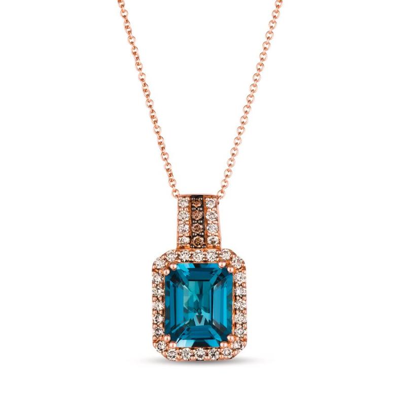 Le Vian&reg; Pendant featuring 3 1/2 cts. Deep Sea Blue Topaz&trade; , 3/8 cts. Nude Diamonds&trade; , Chocolate Diamonds&reg; set in 14K Strawberry Gold&reg;
